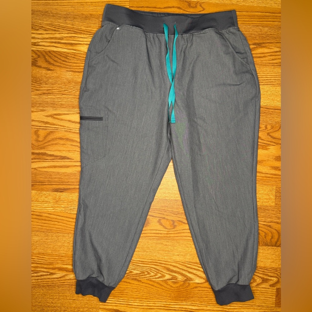 Figs Gray Jogger Pants with Teal Accents